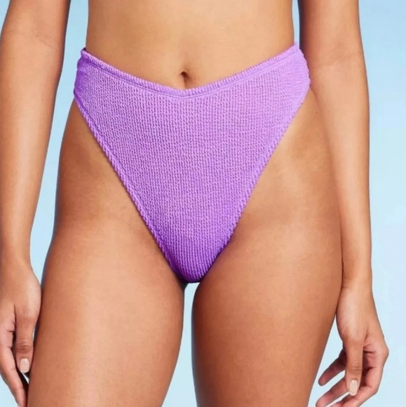 NWT Wild Fable Pucker V-Front High Waist High Leg Cheeky Bikini Bottom XS - Picture 1 of 5